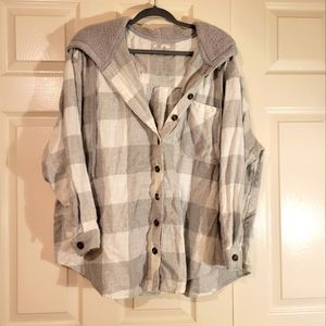 Maurices Cabin Buffalo Plaid Gray Boyfriend Hooded Flannel 3X